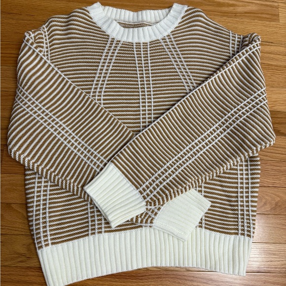 Brown and White Stripe Pattern Sweater NWOT - Picture 3 of 5